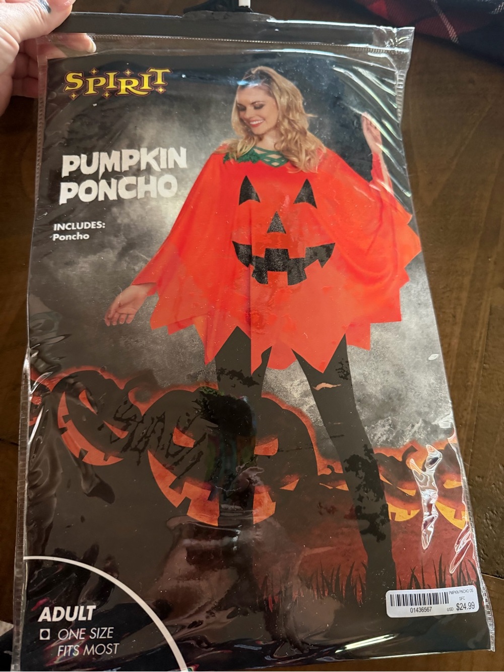 Spirit Pumpkin Poncho Costume Adult One Size Orange Green Black Polyester